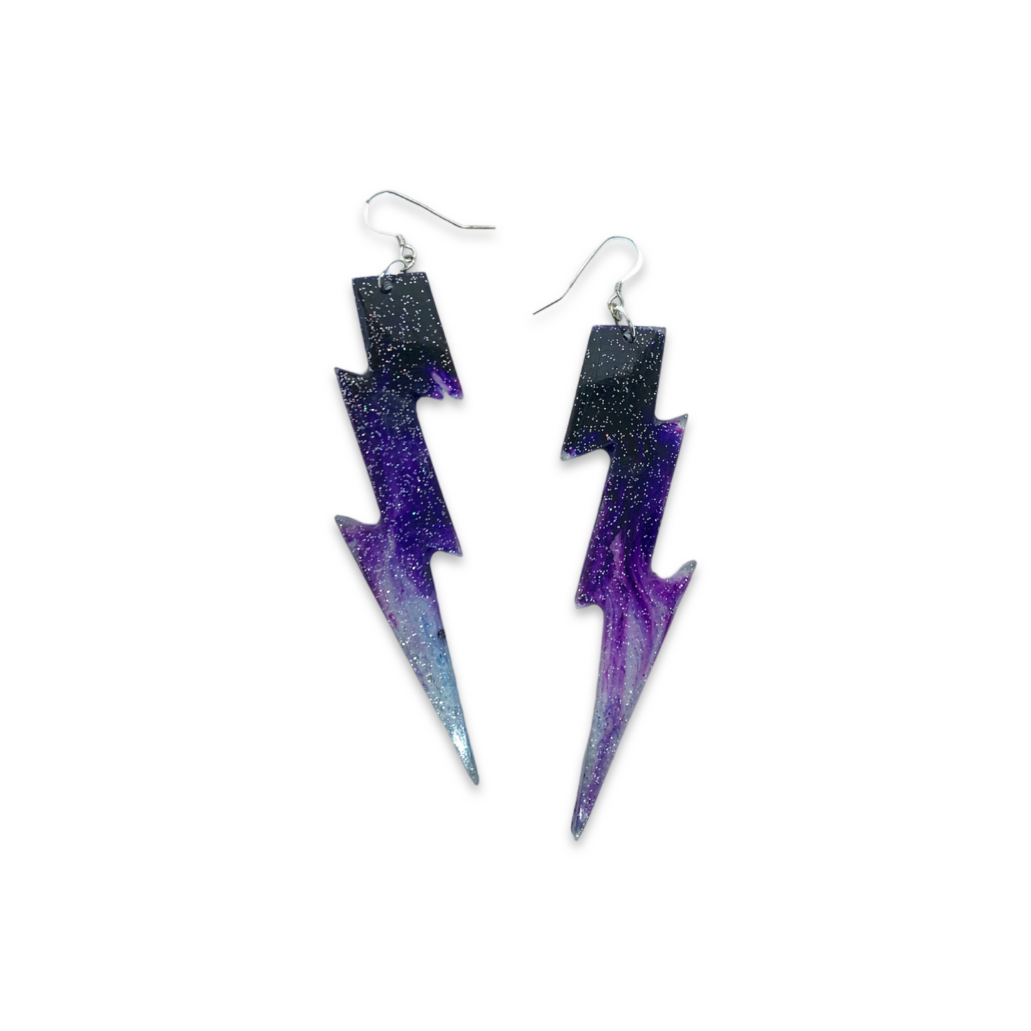 Midnight Ombré Sparkle Lightning Bolt Earrings, Sterling Silver, Purple
