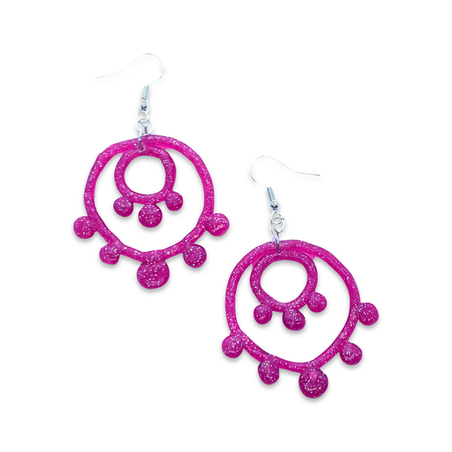 Purple Dotted Double Circle Earrings, translucent, glitter