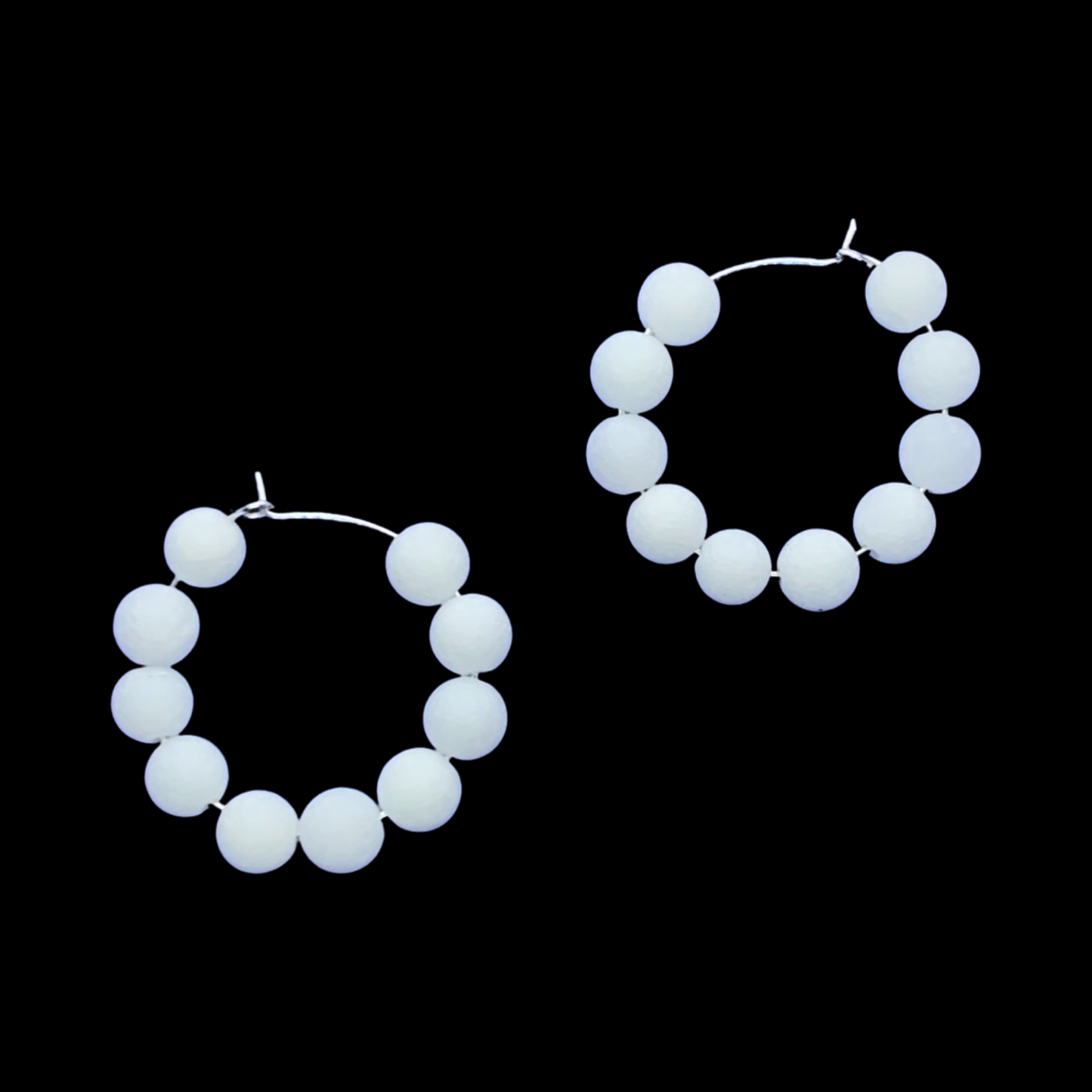 Alabaster Gypsum Hoop Earrings, Matte White Porcelain Beads, Silver Hoops