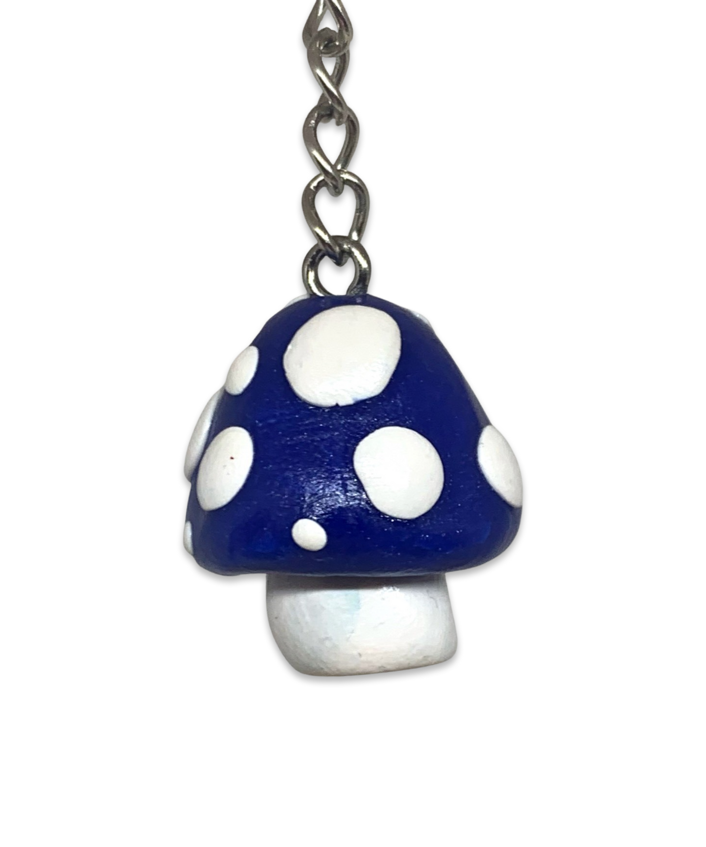 Dark Blue White Spotted Mushroom Keychains, cartoon, cute, stylized