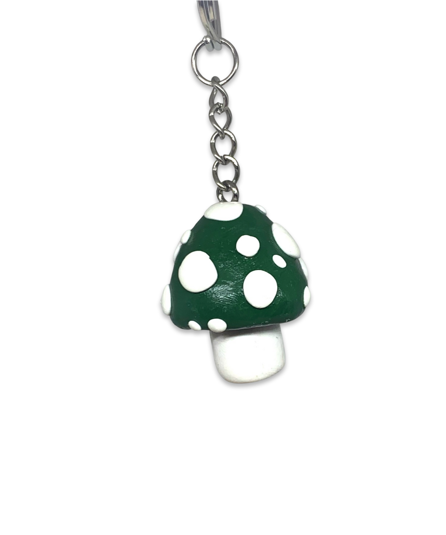 Forest Green White Spotted Mushroom Keychains, cartoon, cute, stylized