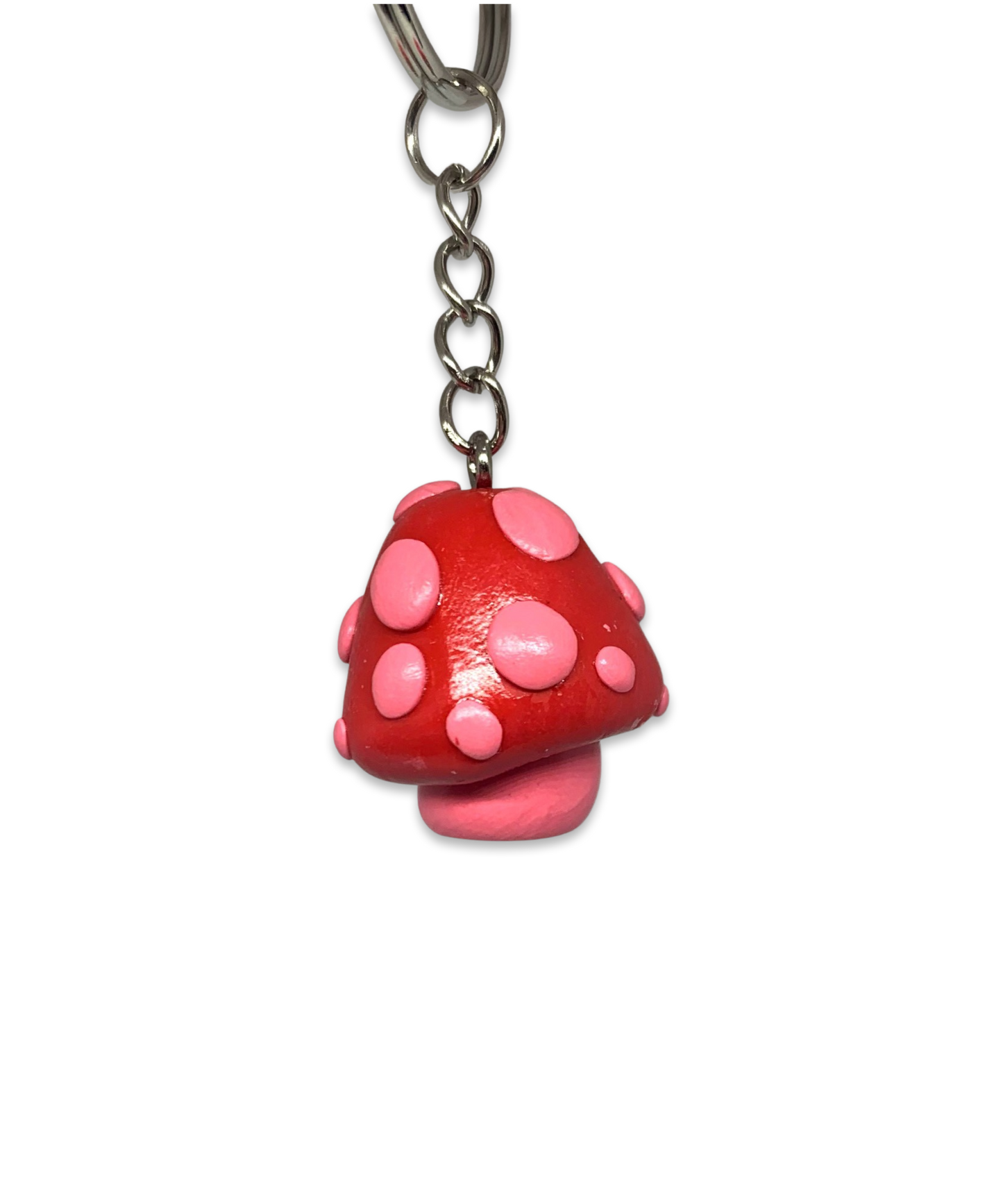 Red Monochromatic Spotted Mushroom Keychains, cartoon, stylized, cute