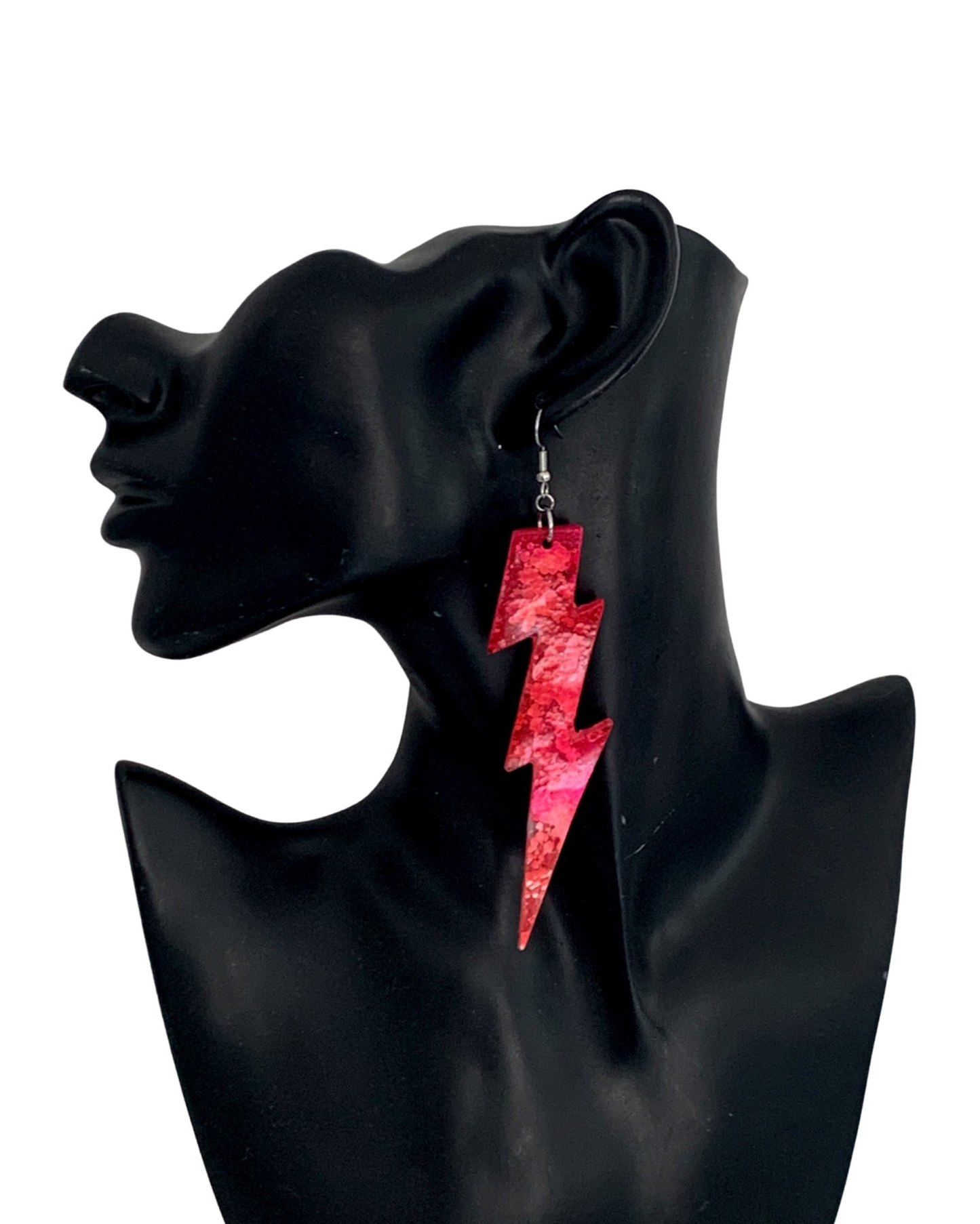 Pink and Red Lightning Bolt Earrings, 4” statement earrings - Discontinued