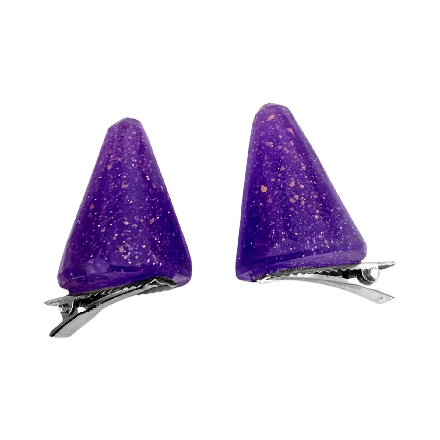 Purple Clip-in Resin Monster Horns, Glitter, Gold Flecks