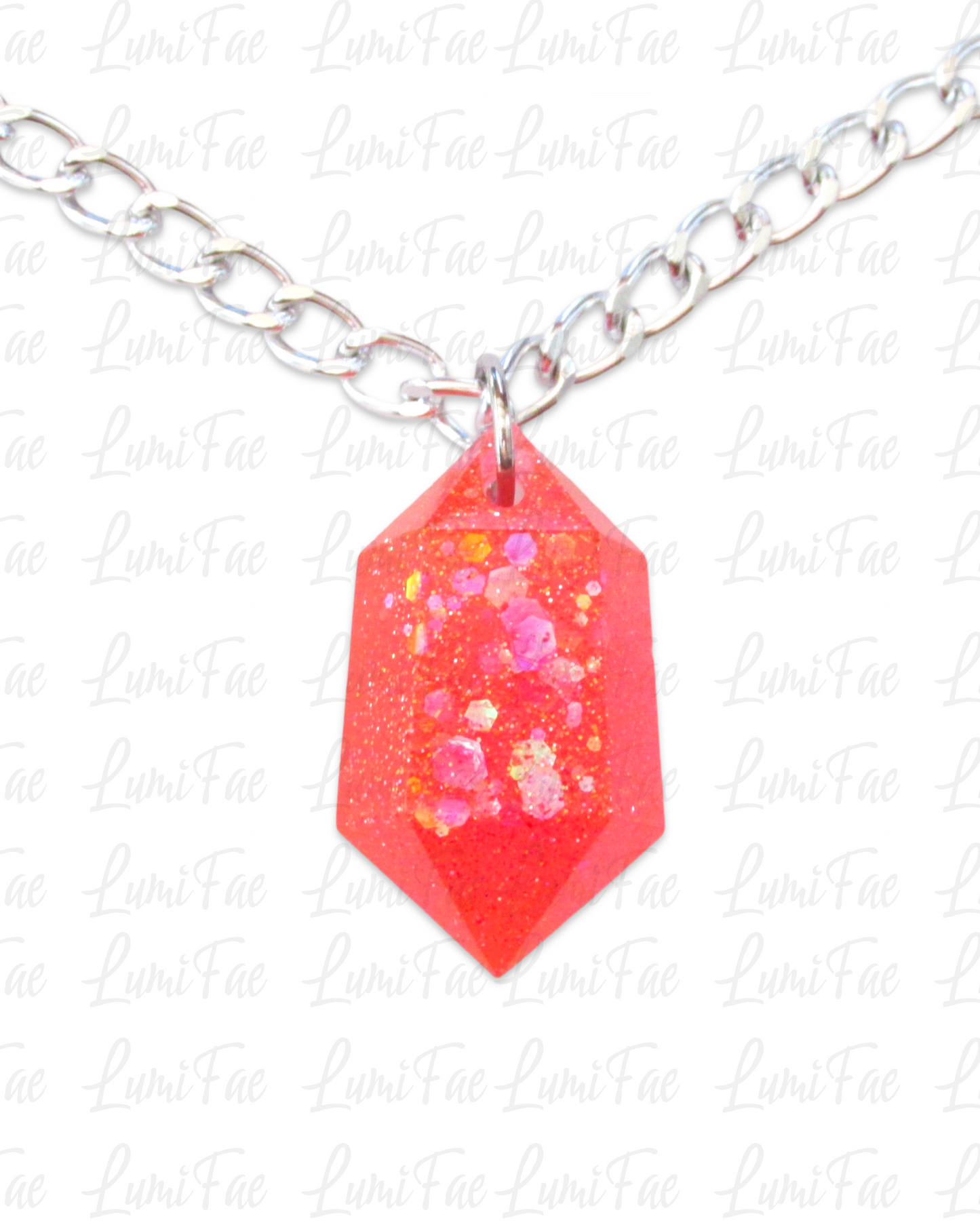 Sparkly Hot Pink Gem Necklace, thick silver aluminum chain, bold, statement pendant