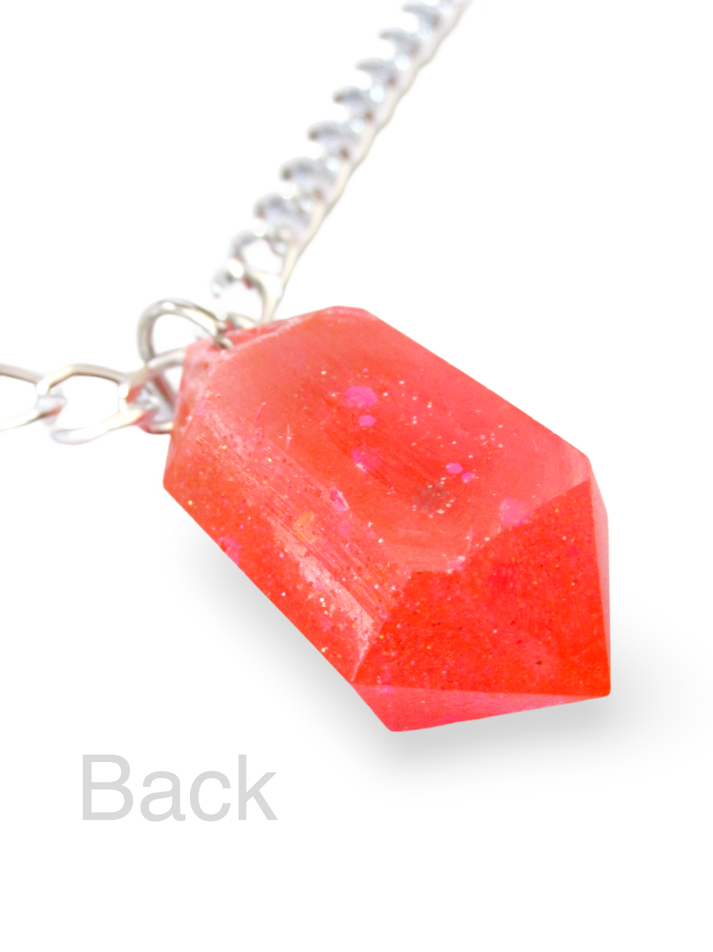 Sparkly Hot Pink Gem Necklace, thick silver aluminum chain, bold, statement pendant