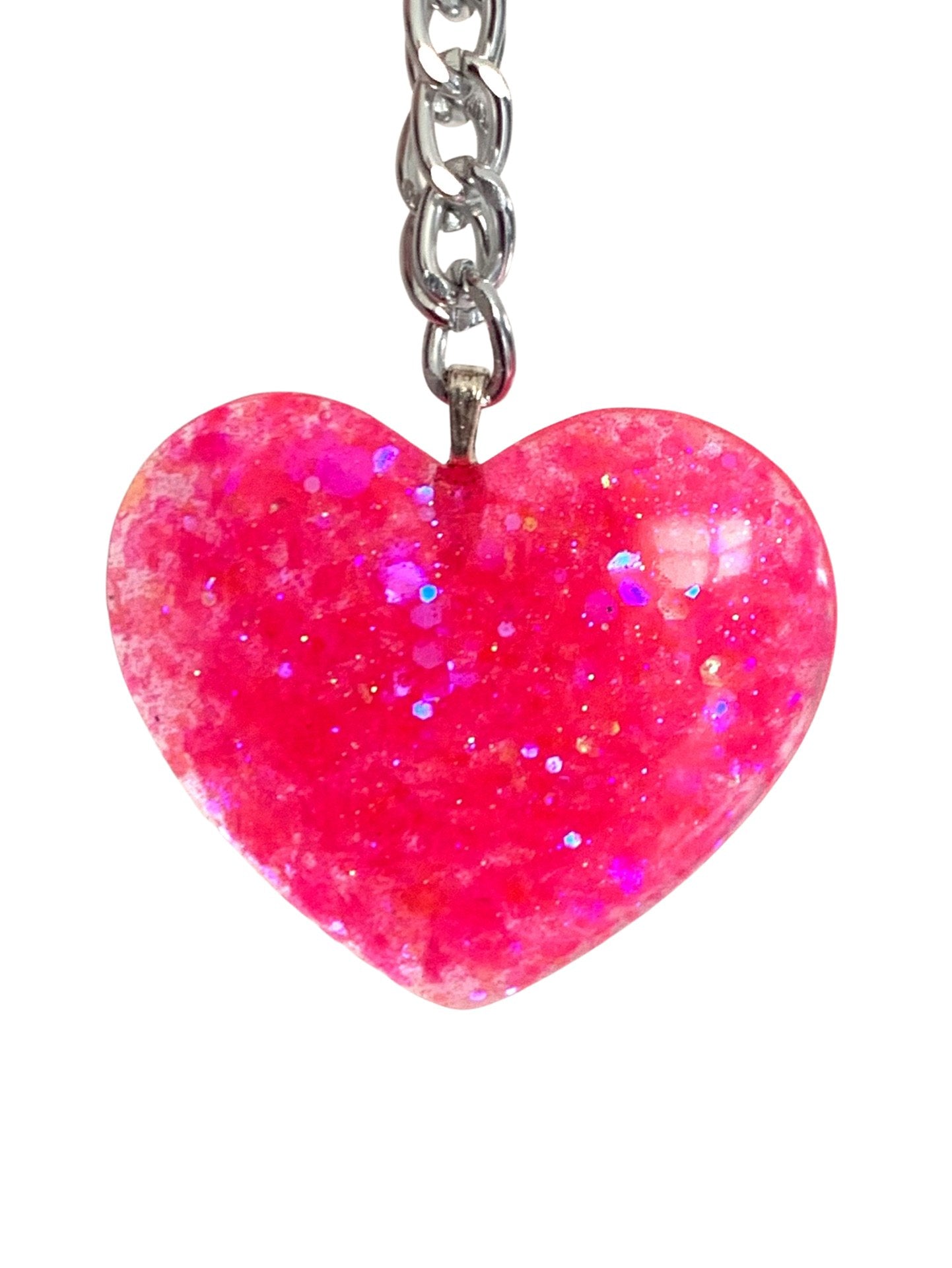 Big Pink Sparkly Heart Pendant on Lightweight Silver Aluminum Chain, 2” - LumiFae