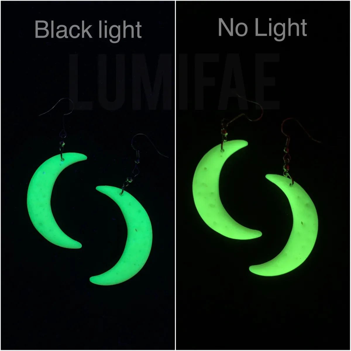 Glow-in-the-Dark Crescent Moon Earrings, Big Moons - LumiFae