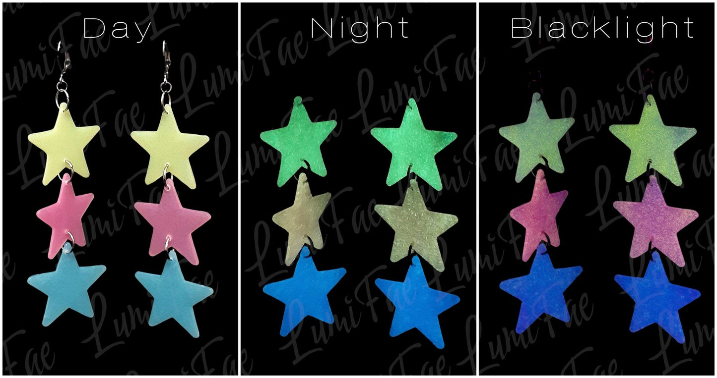 Glow-in-the-Dark Star Earrings, Ultra Lightweight, UV Reactive - LumiFae