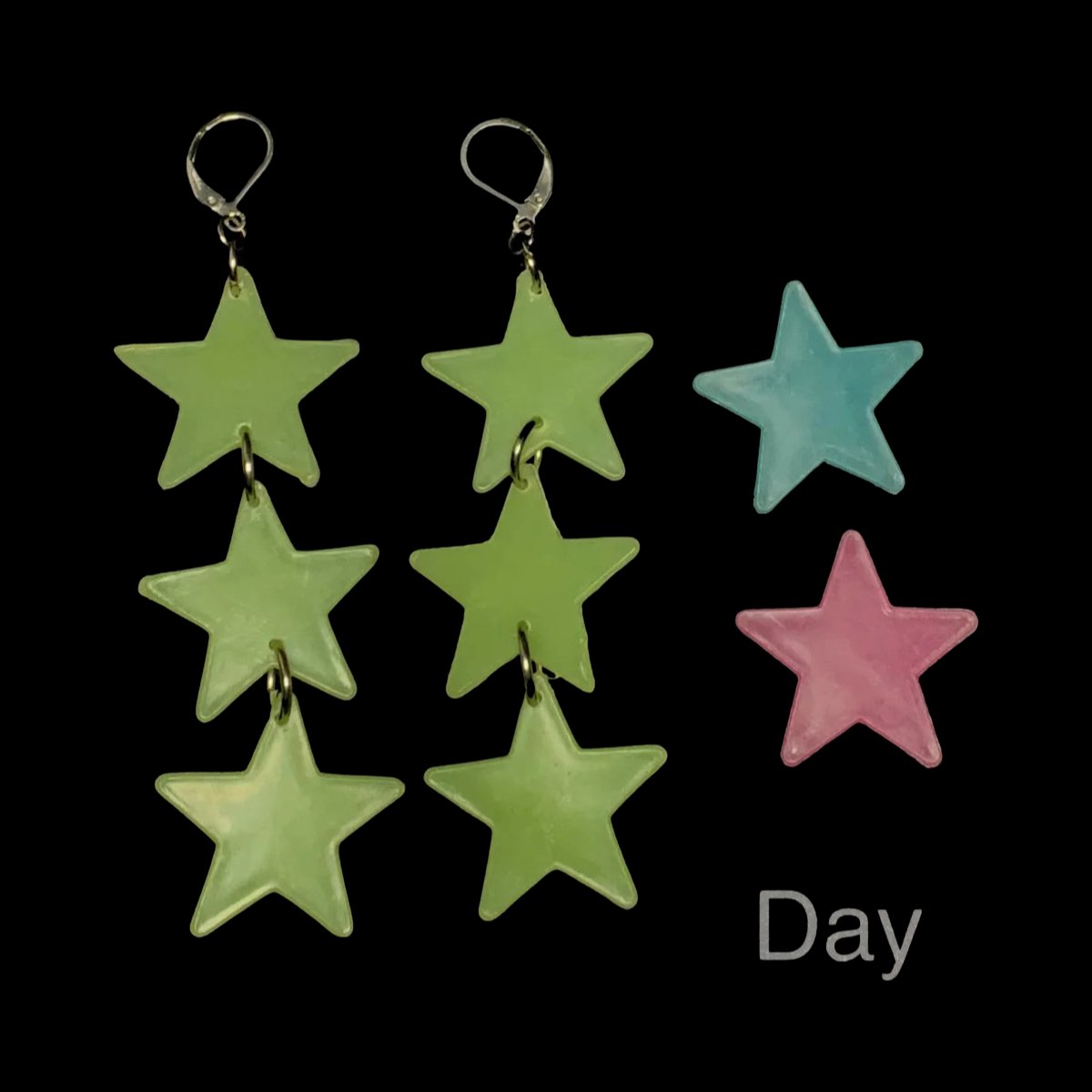 Glow-in-the-Dark Star Earrings, Ultra Lightweight, UV Reactive - LumiFae