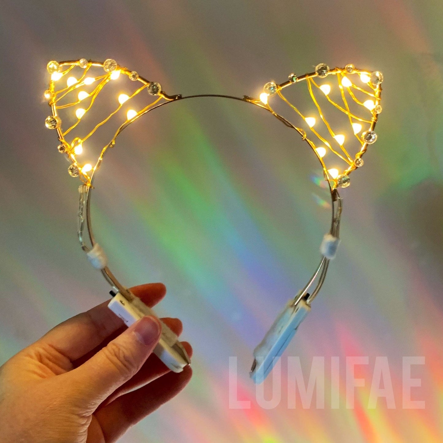 Gold LED Rhinestone Cat Ears - LumiFae