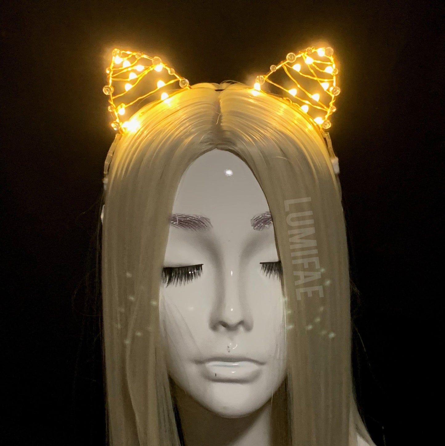 Gold LED Rhinestone Cat Ears - LumiFae