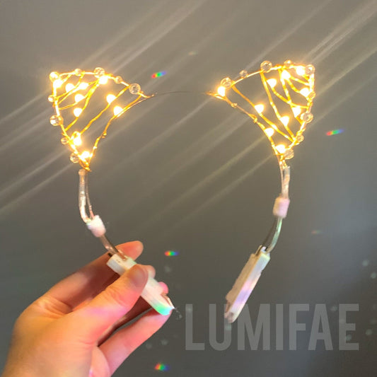 Gold LED Rhinestone Cat Ears - LumiFae