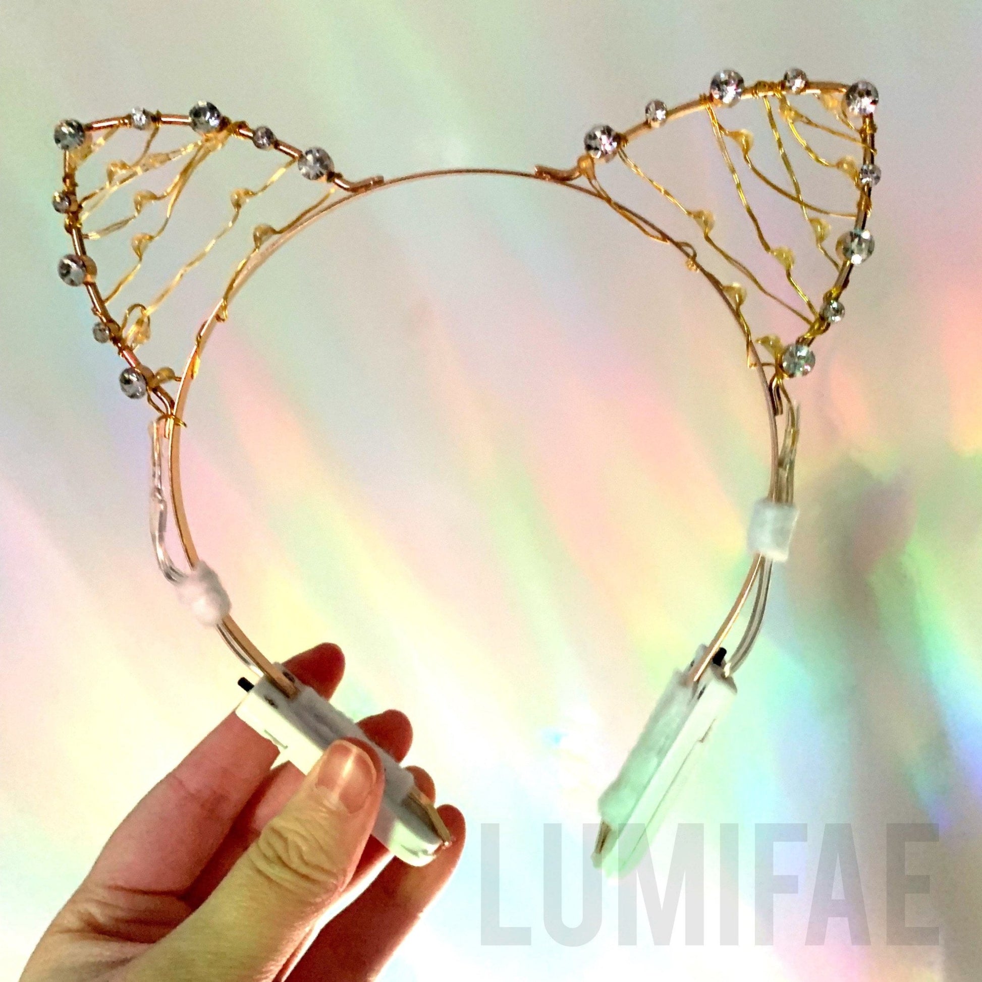 Gold LED Rhinestone Cat Ears - LumiFae