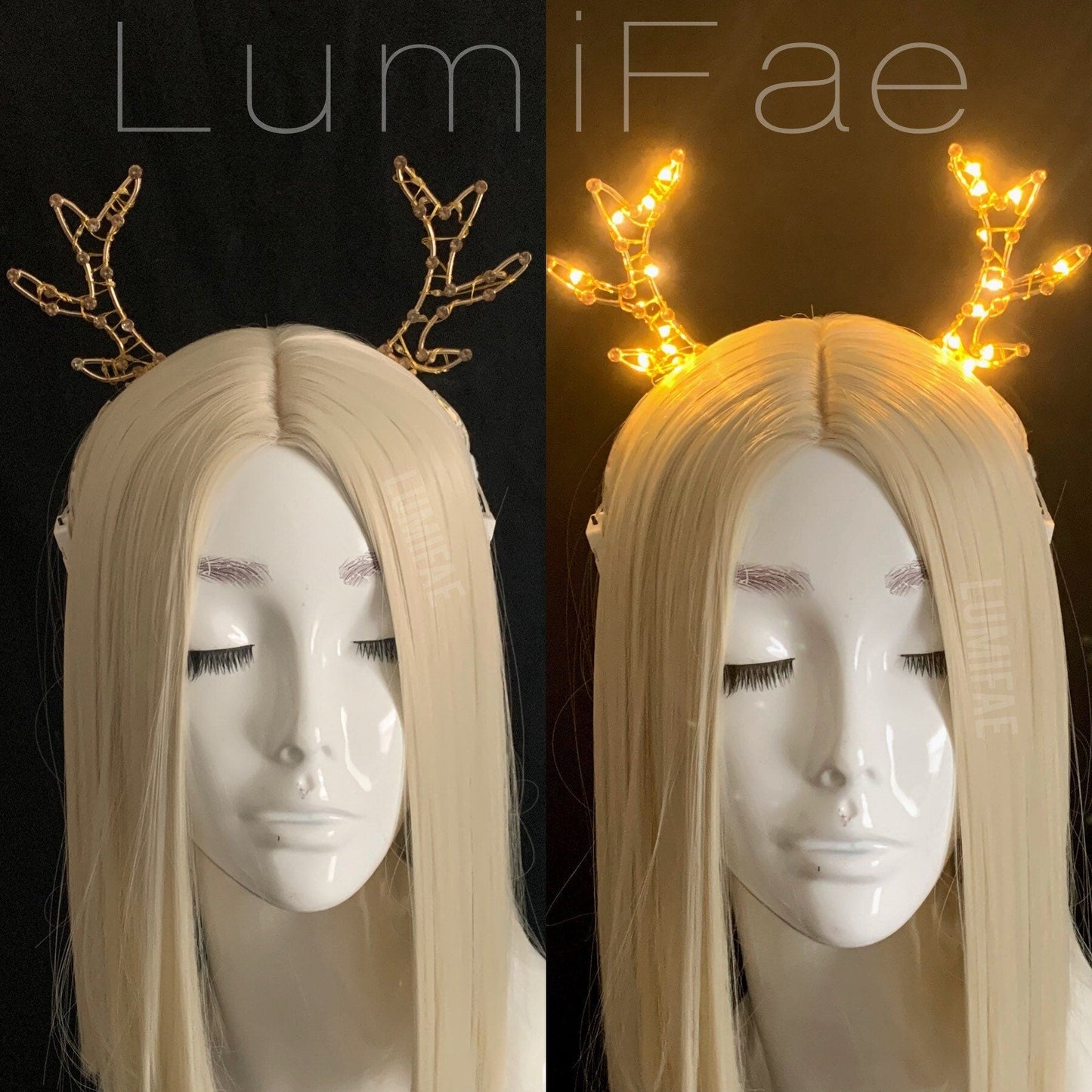 Gold LED Wire Antlers Headband - LumiFae