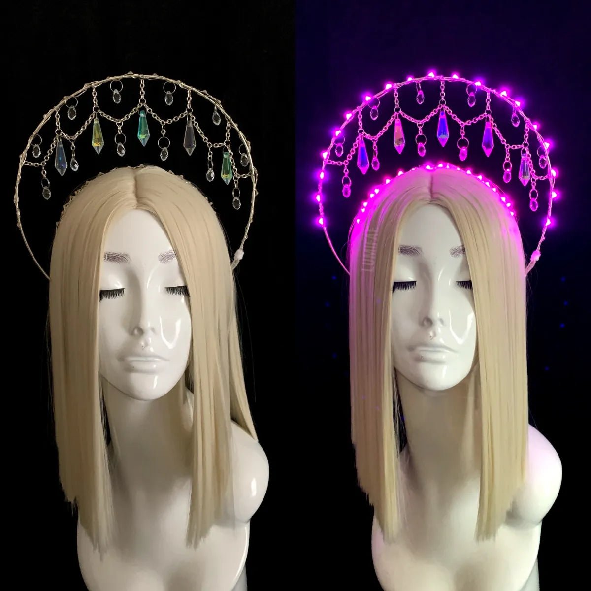 Grand Pink Chandelier Crystal Halo Crown, One-of-a-Kind - LumiFae