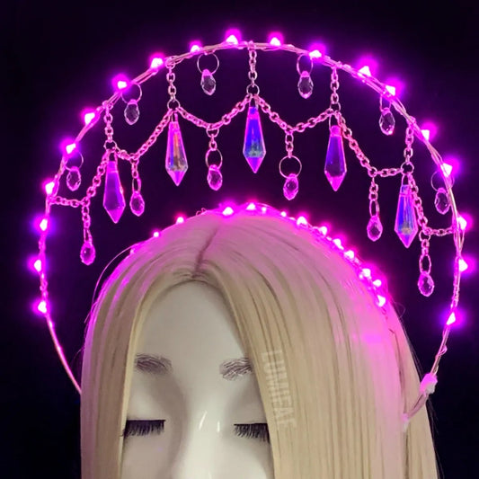 Grand Pink Chandelier Crystal Halo Crown, One-of-a-Kind - LumiFae