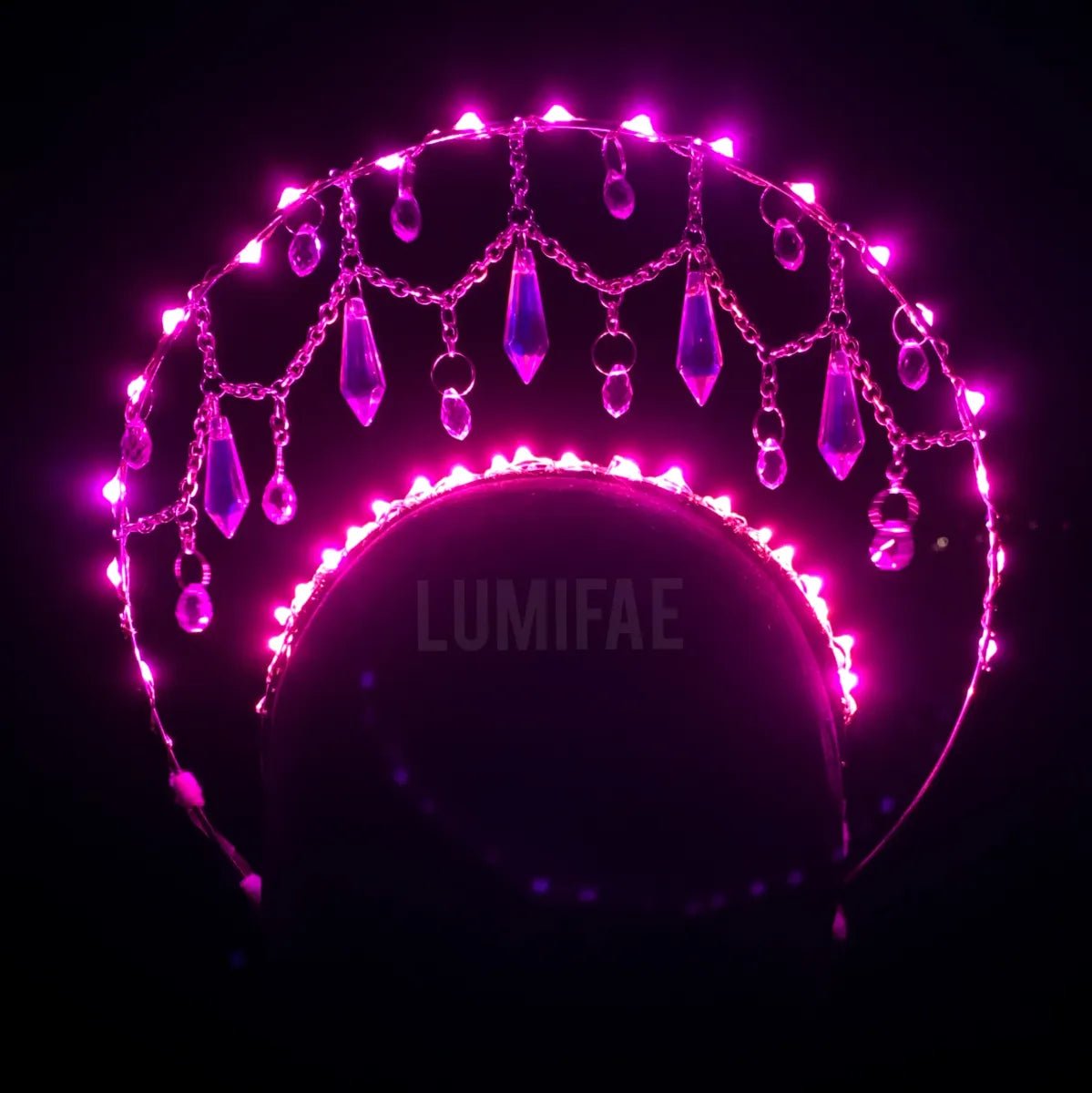 Grand Pink Chandelier Crystal Halo Crown, One-of-a-Kind - LumiFae