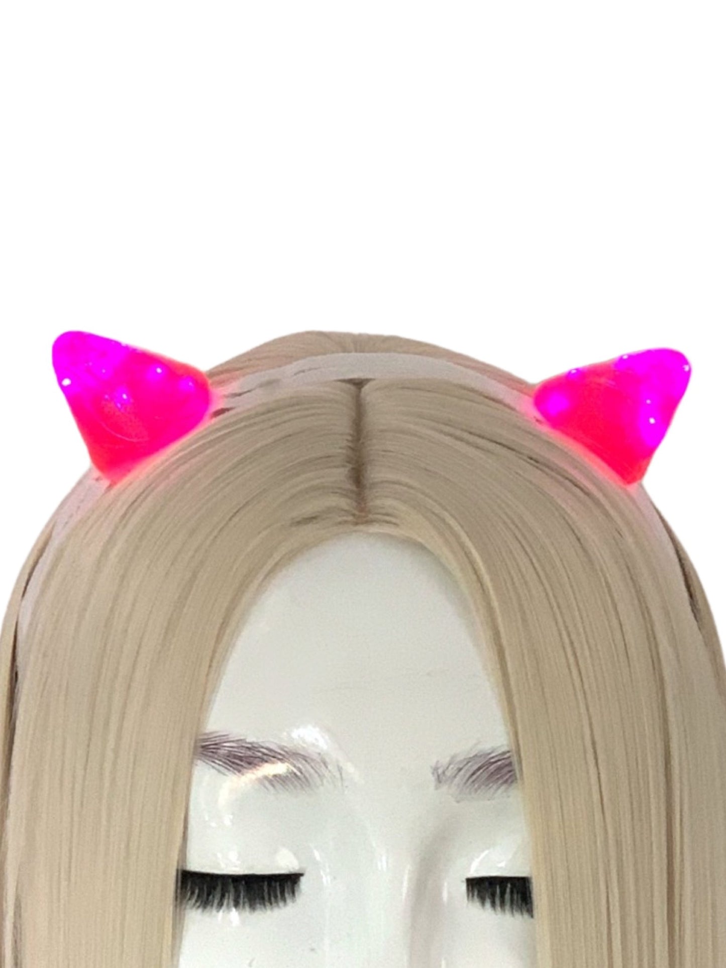 Hot Neon Pink LED Horns, Chubby Short Little Cute - LumiFae