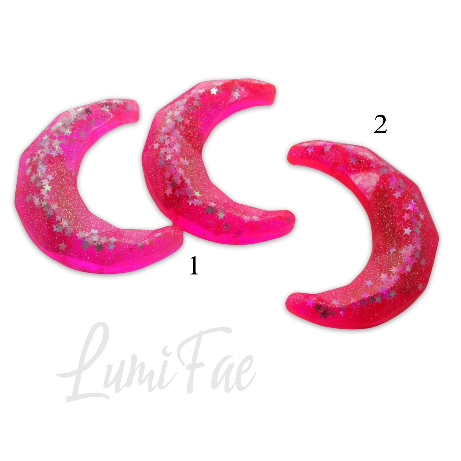 Hot Neon Pink Sparkly Star Glitter Moon Hair clip, 2.5” - LumiFae