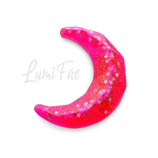 Hot Neon Pink Sparkly Star Glitter Moon Hair clip, 2.5” - LumiFae