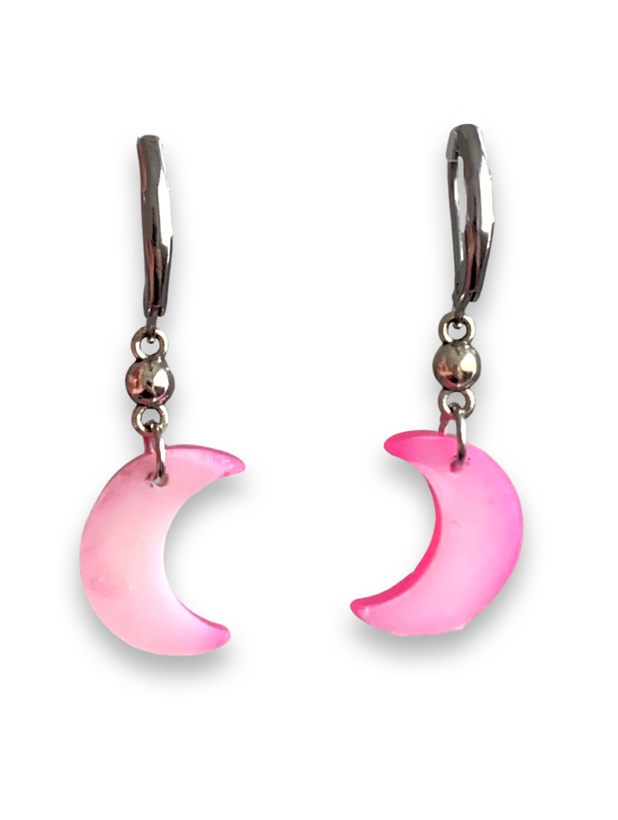 Tiny Hot Pink Crescent Moon Earrings on Stainless Steel Clasp Earrings