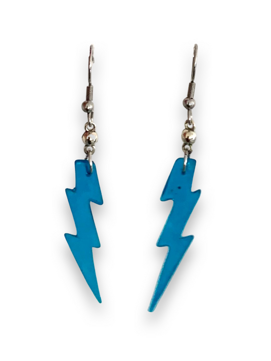 Small Blue Lightning Bolt Earrings, Translucent