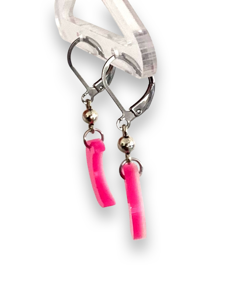 Tiny Hot Pink Crescent Moon Earrings on Stainless Steel Clasp Earrings