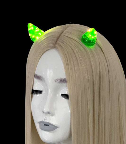 LED Green Glowing Clip-in Resin Monster Horns - LumiFae