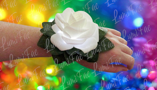 LED White Rose Wrist Corsage - LumiFae