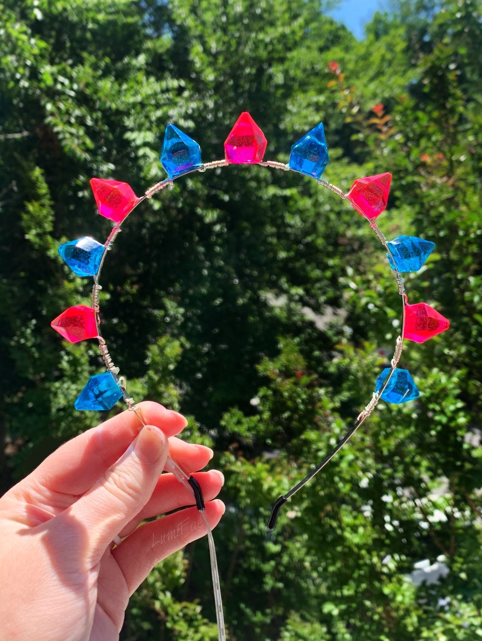 Pink and Blue LED Gem Tiara Heaband, Crown - LumiFae