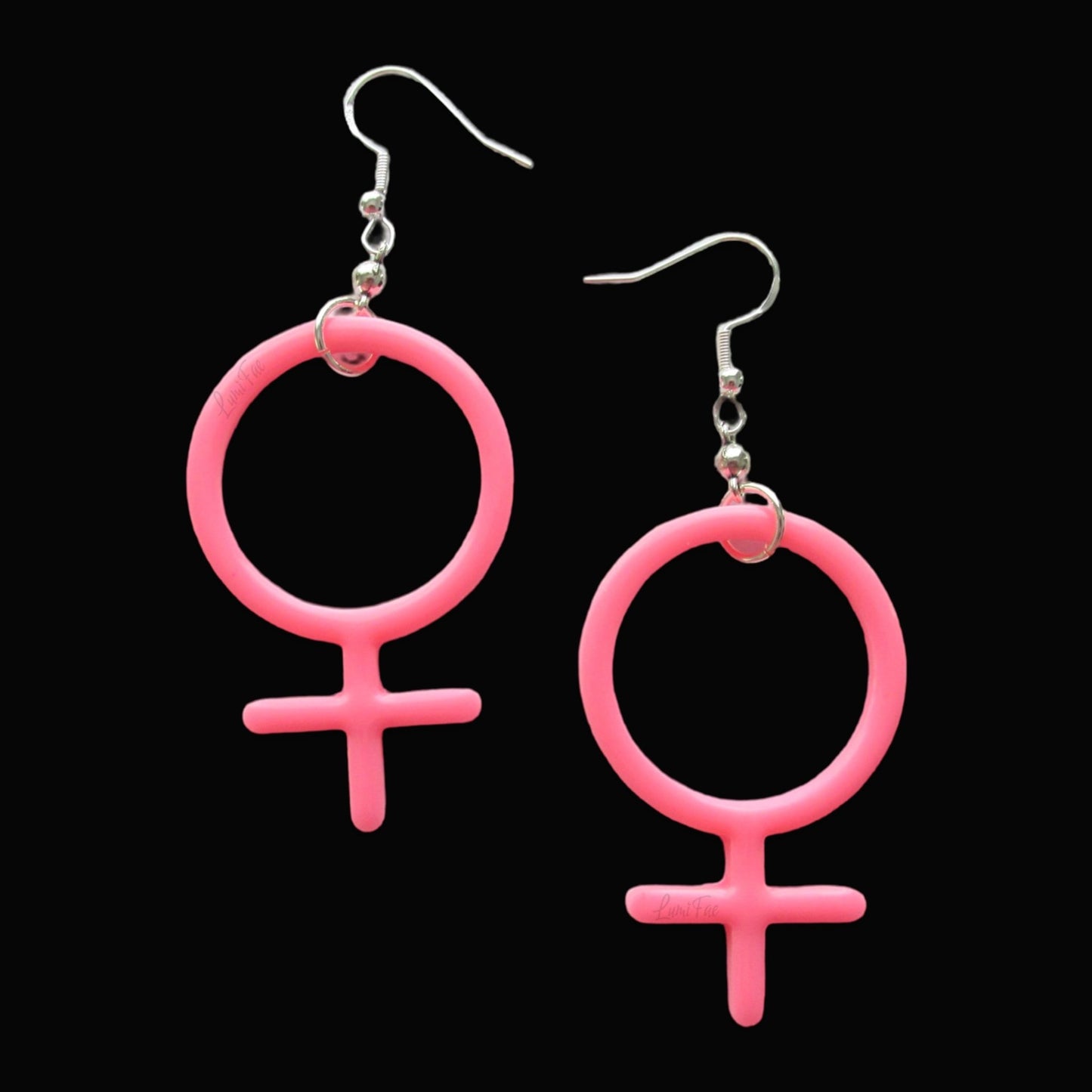 Pink Female Symbol Sterling Silver Earrings, Girl Power - LumiFae