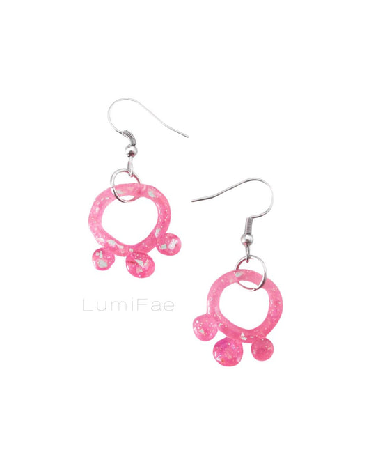 Pink Mini Dotted Circle Earrings, translucent, glitter - LumiFae