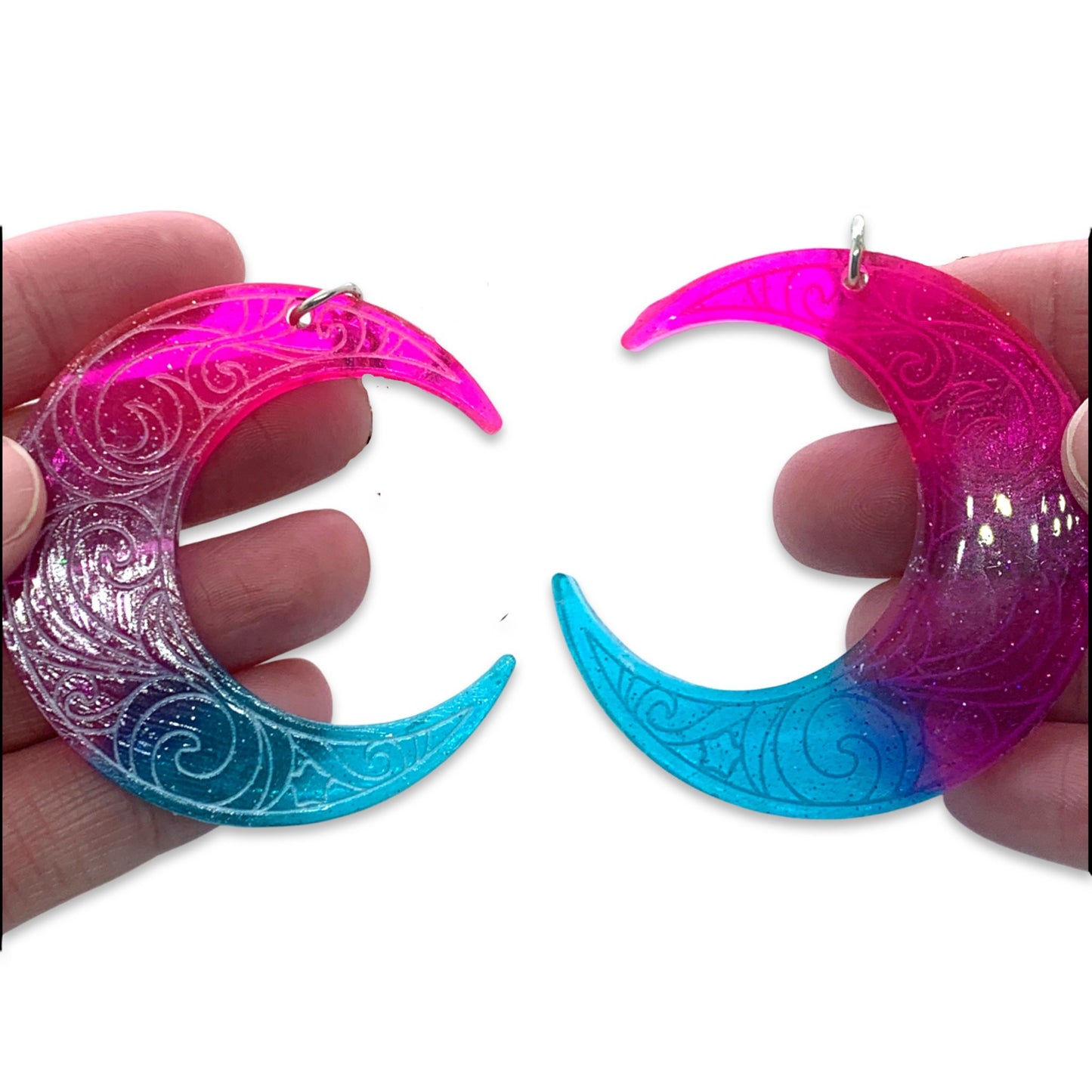 Pink Purple Blue Etched Crescent Moon Pendant - LumiFae