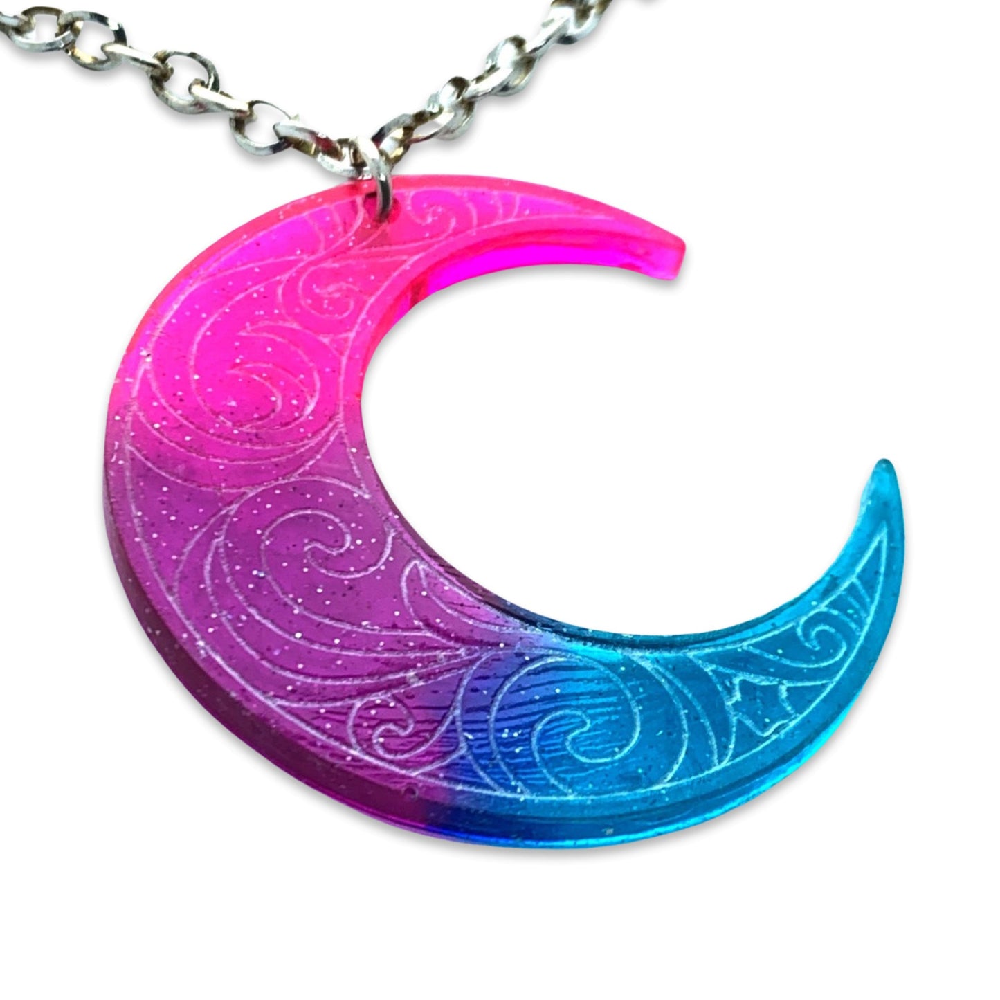 Pink Purple Blue Etched Crescent Moon Pendant - LumiFae