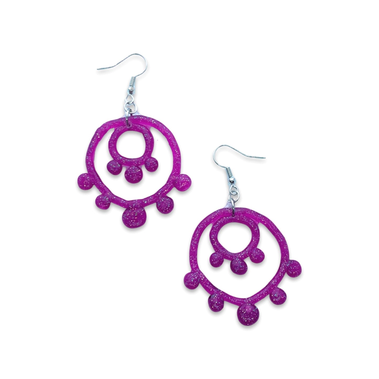 Purple Dotted Double Circle Earrings, translucent, glitter - LumiFae