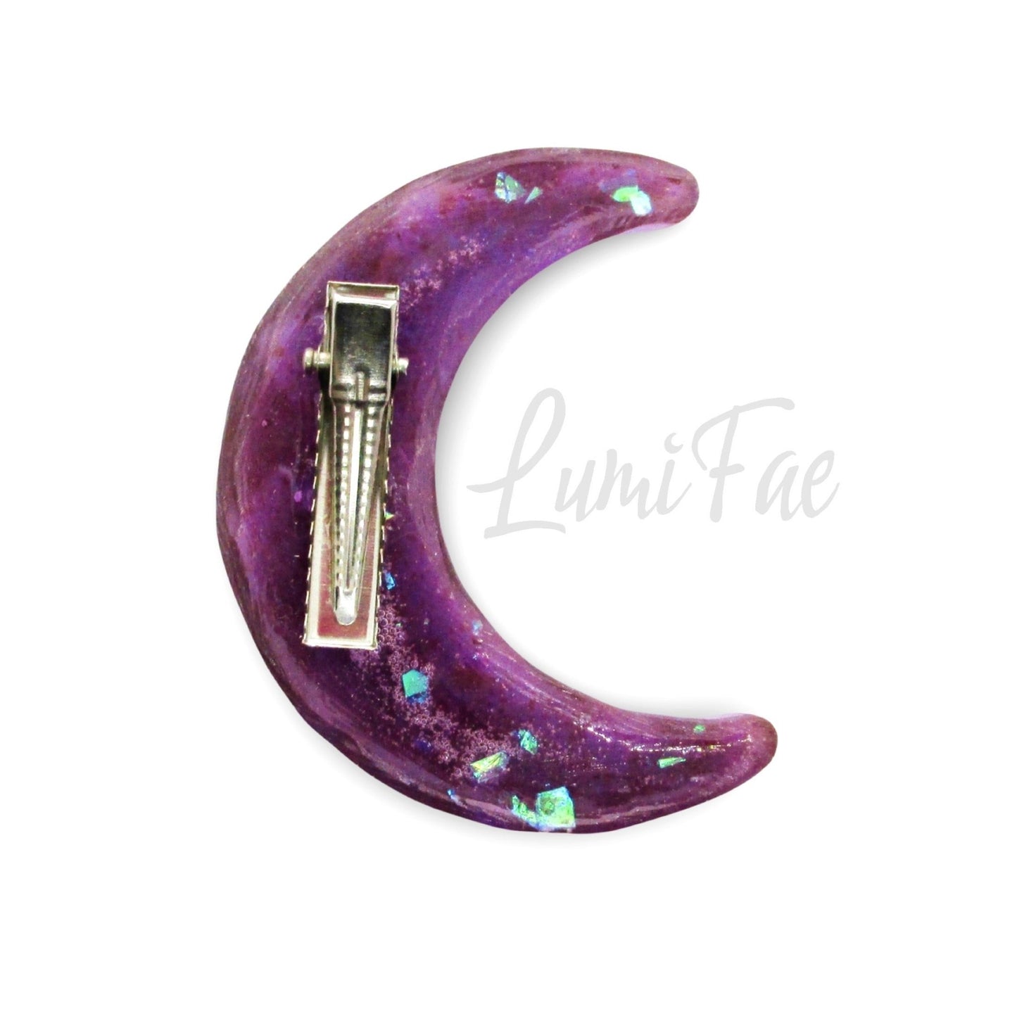 Purple Sparkly Glitter Moon Hair clip, 2.5” - LumiFae