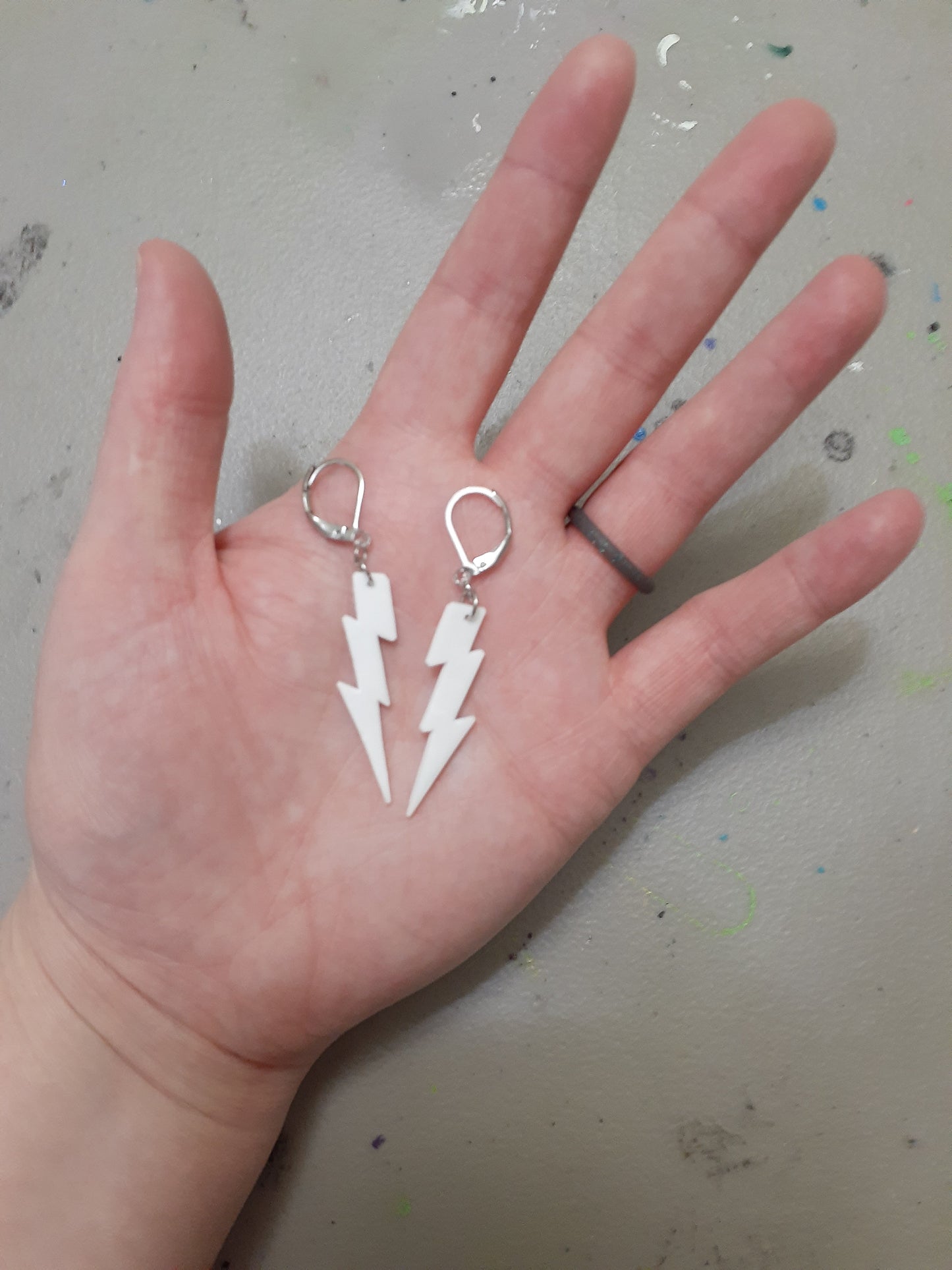 Matte White Lightning Bolt Earrings - Lightweight Resin - Handmade - LumiFae