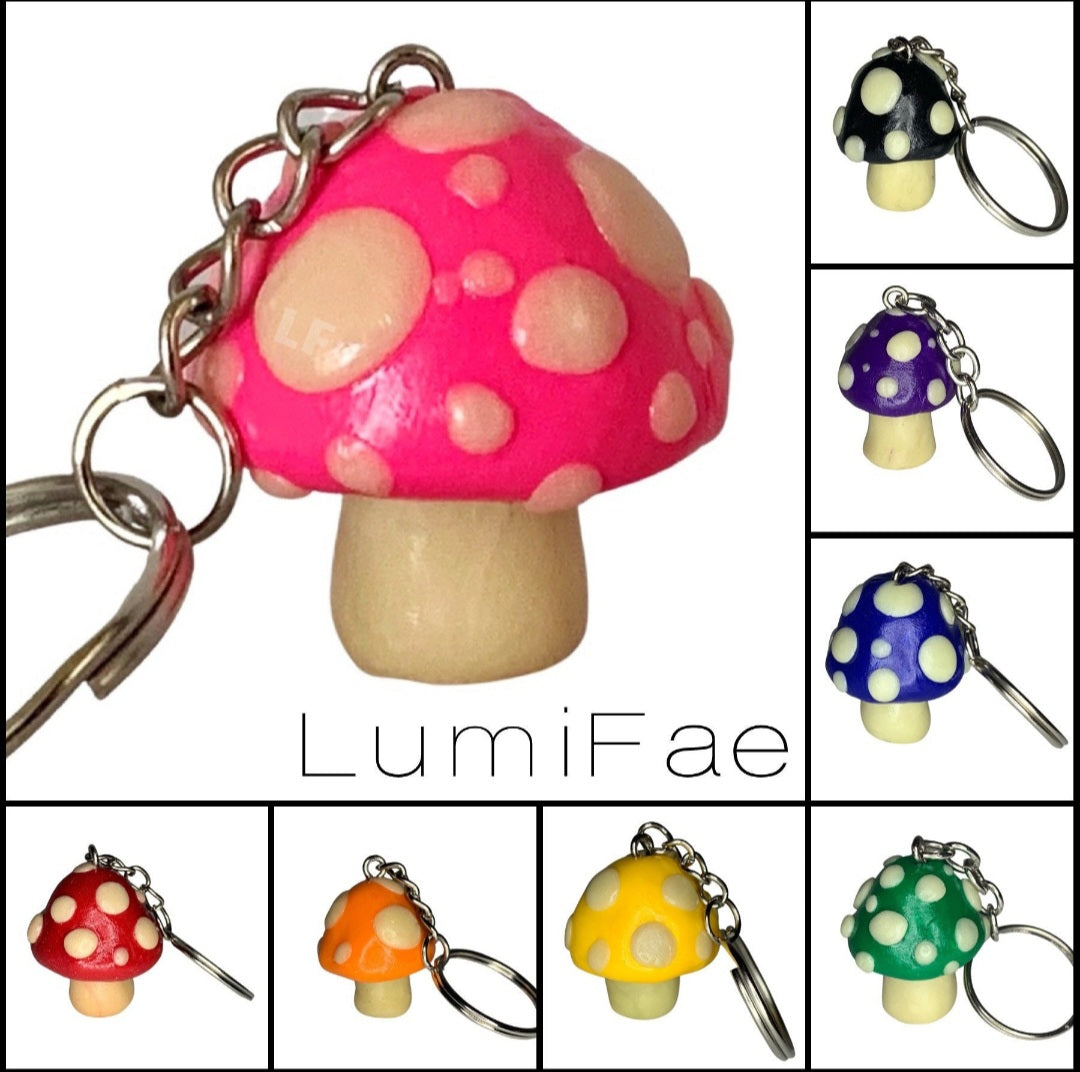 Glow-in-the-Dark Spotted Mushroom Keychain Charm  Blacklight, UV reactive, glow