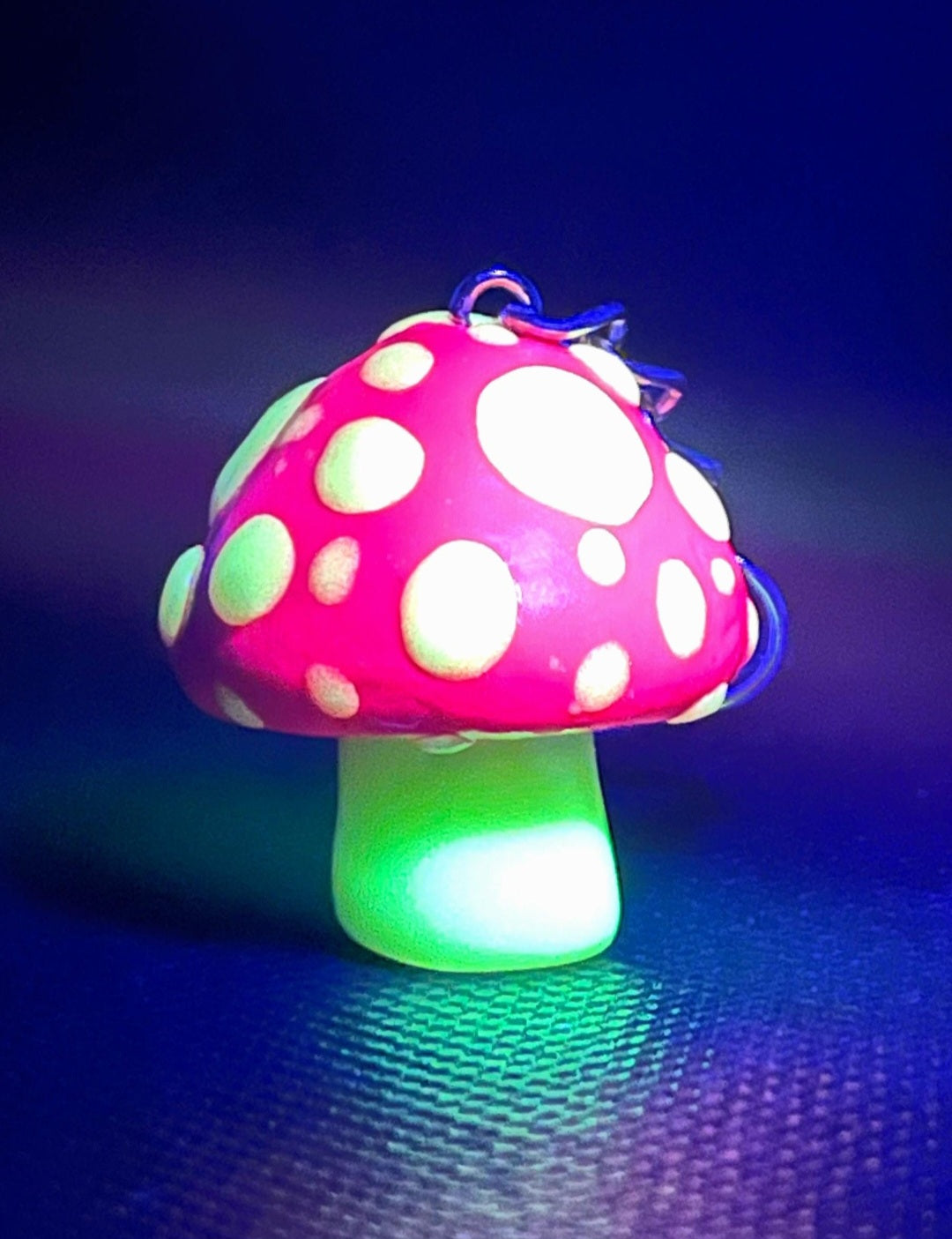 Glow-in-the-Dark Spotted Mushroom Keychain Charm  Blacklight, UV reactive, glow