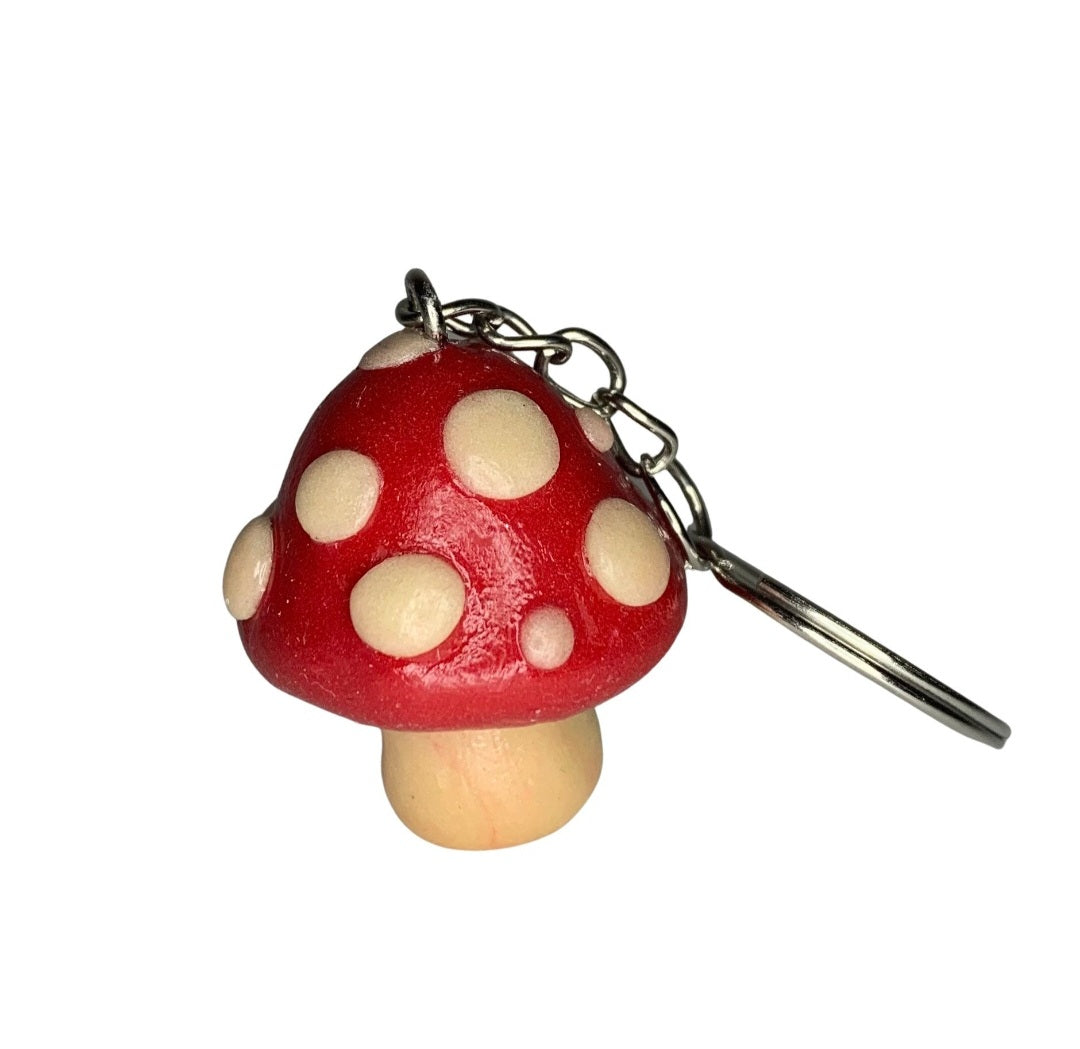 Glow-in-the-Dark Spotted Mushroom Keychain Charm  Blacklight, UV reactive, glow