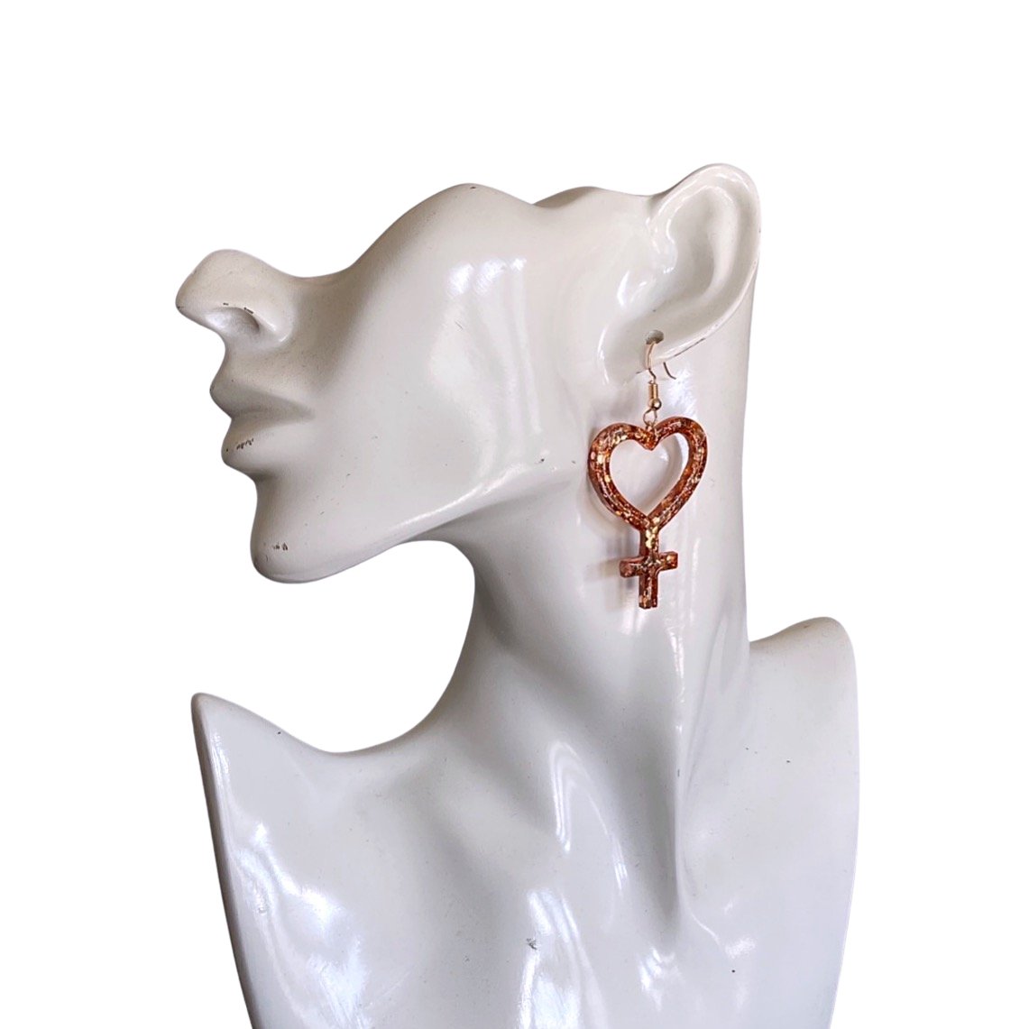 Rose Gold Copper Glitter Heart Female Symbol Girl Power Earrings - LumiFae