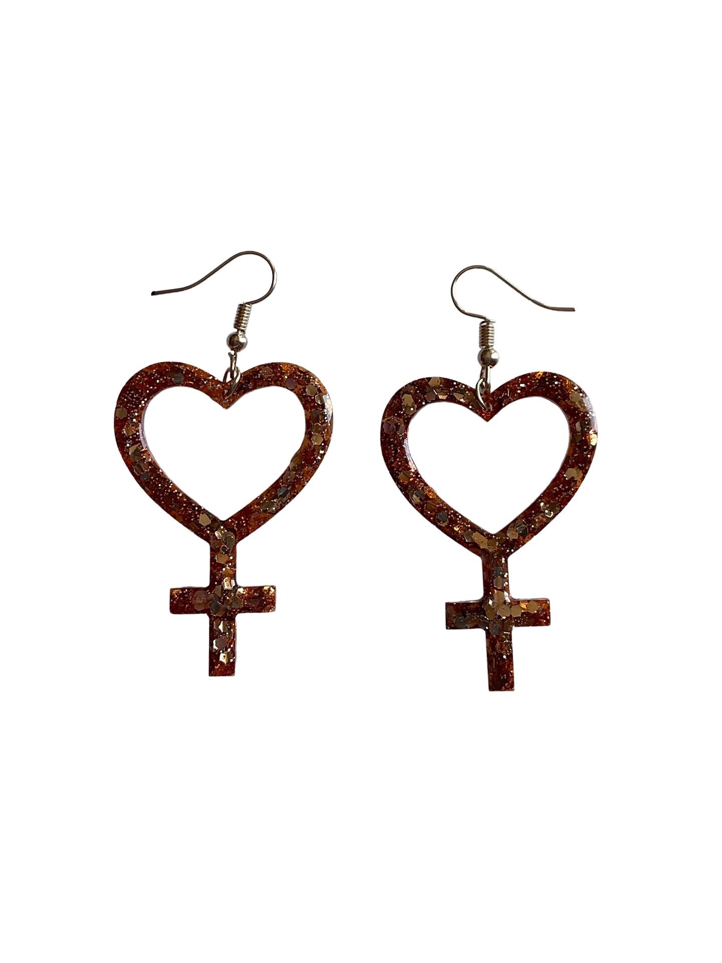 Rose Gold Copper Glitter Heart Female Symbol Girl Power Earrings - LumiFae