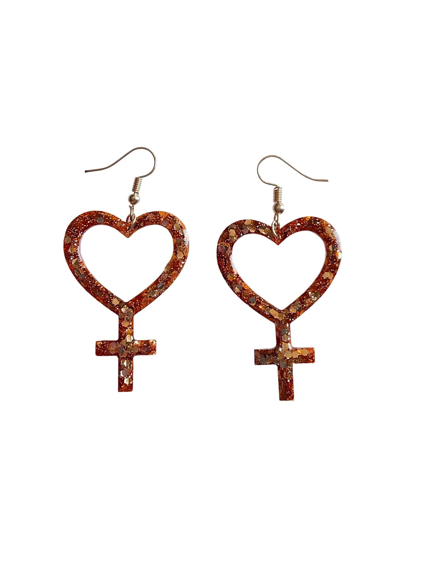 Rose Gold Copper Glitter Heart Female Symbol Girl Power Earrings - LumiFae