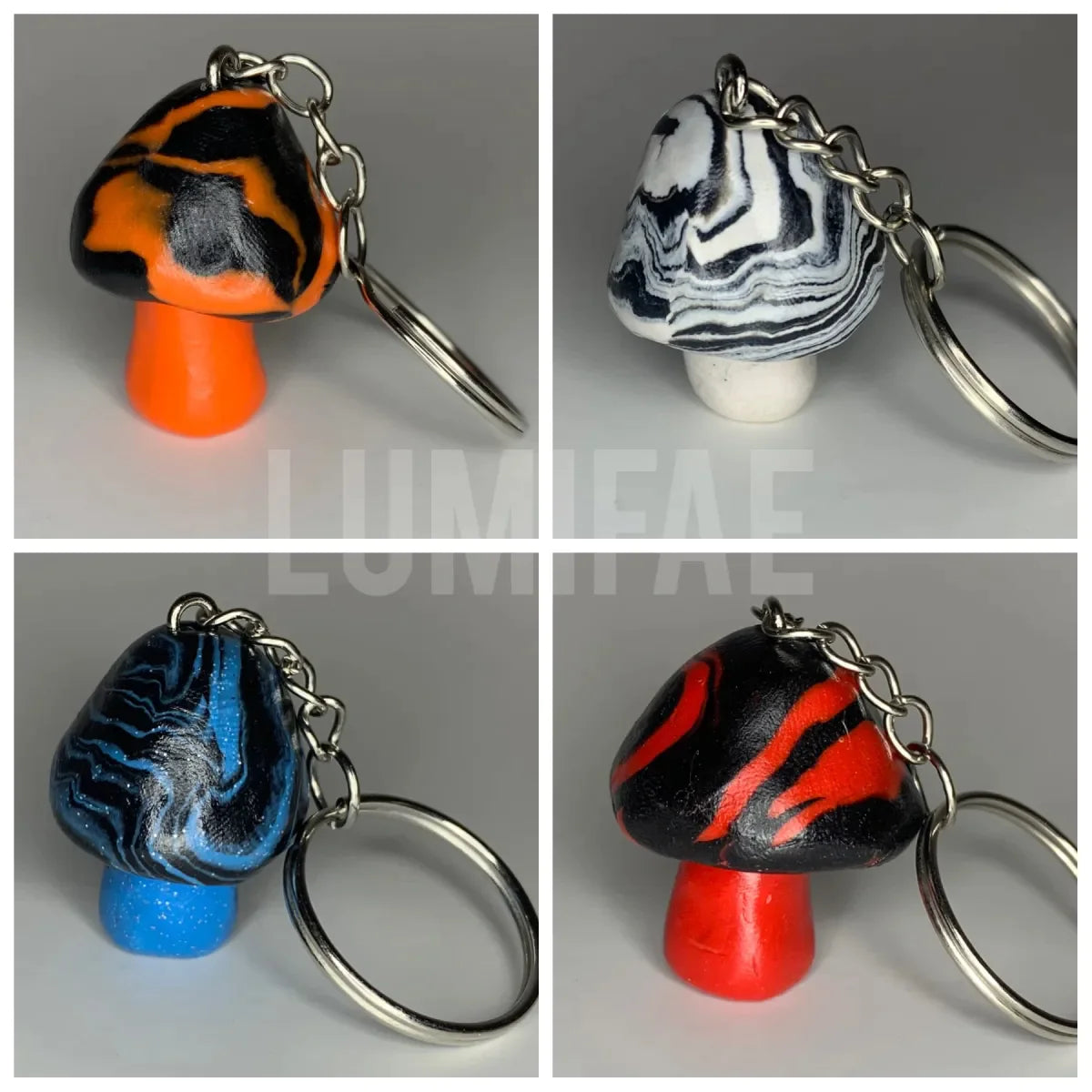 Sparkle Blue/Black, Marbled Cap Mushroom Keychains, Cute, Cartoon, Stylized, Tiger, Zebra