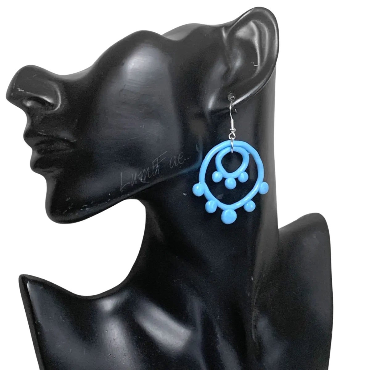 Sky Blue Dotted Double Circle Earrings, opaque - LumiFae