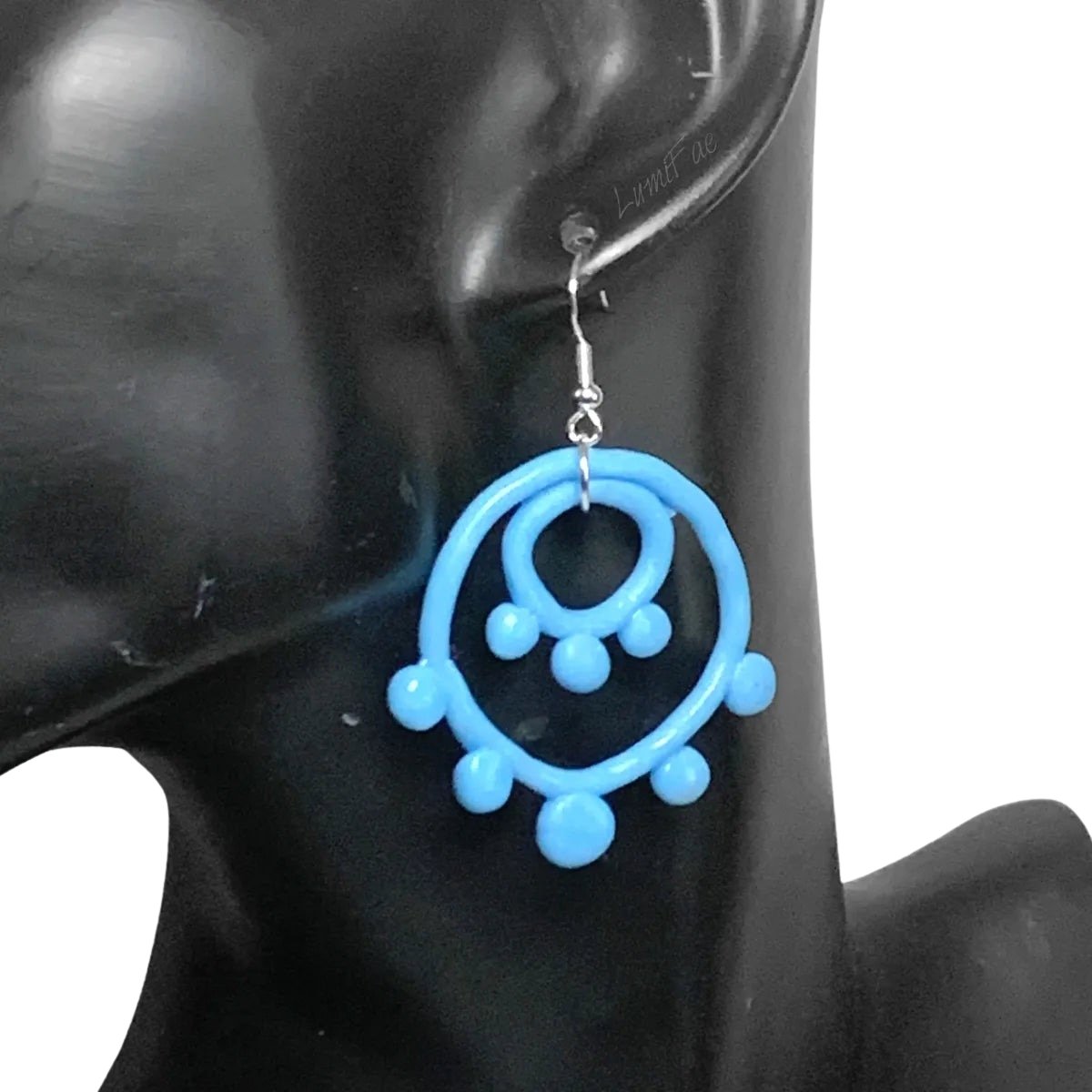 Sky Blue Dotted Double Circle Earrings, opaque - LumiFae