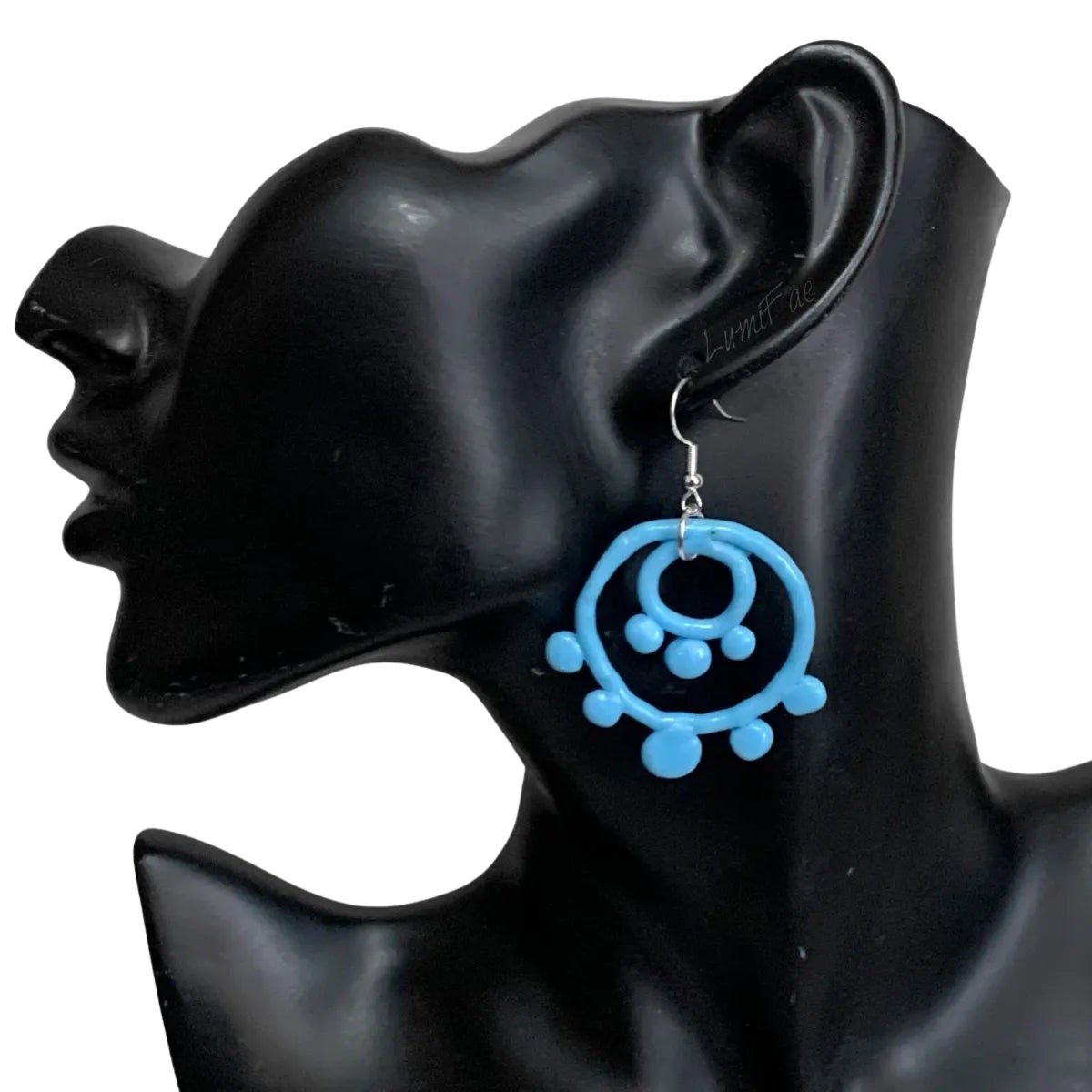 Sky Blue Dotted Double Circle Earrings, opaque - LumiFae