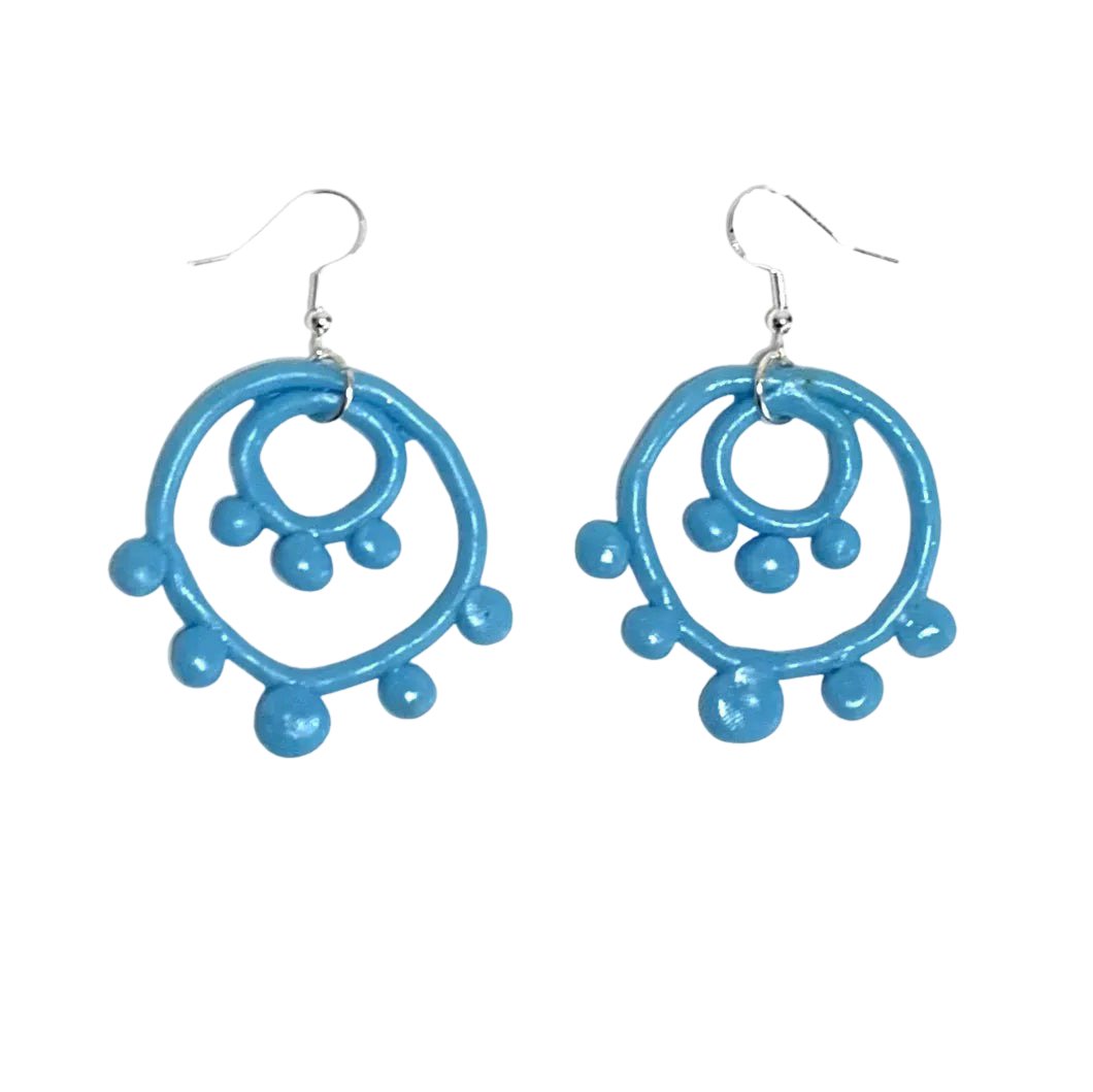 Sky Blue Dotted Double Circle Earrings, opaque - LumiFae