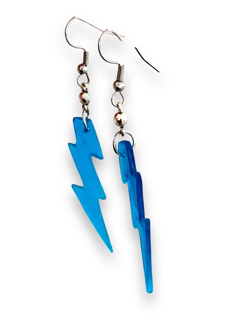 Small Blue Lightning Bolt Earrings, Translucent - LumiFae